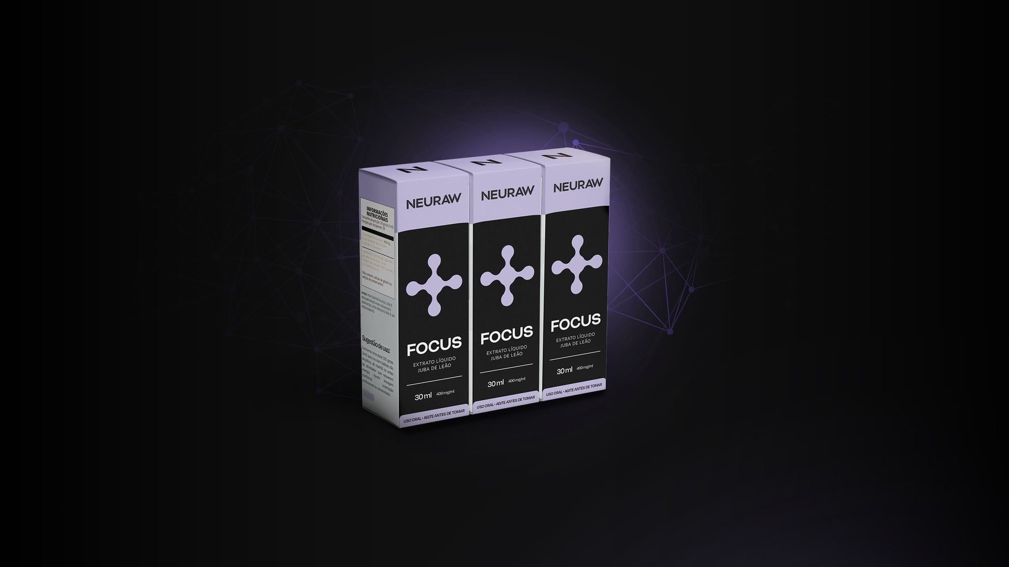 Kit com 3 Frascos - Neuraw Focus - Extrato Líquido Juba de Leão - 30 ml